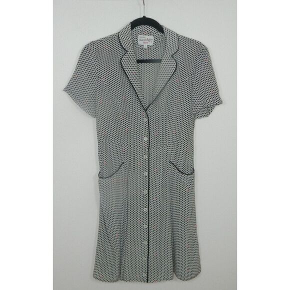 Tender Loving Care by HVN Dress Size 4 Silk Black White‎ Heart Print Button Up - Picture 8 of 12